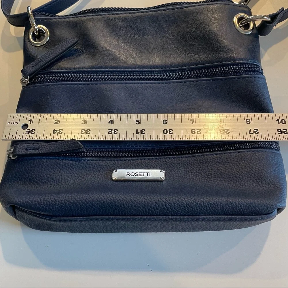 Rossetti Demi Crossbody Bag Navy Blue Faux Leather Triple Zip Adjustable Strap - Picture 10 of 12